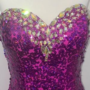 Fuchsia hot pink sequin rhinestone prom homecoming cocktail bachelorette dress